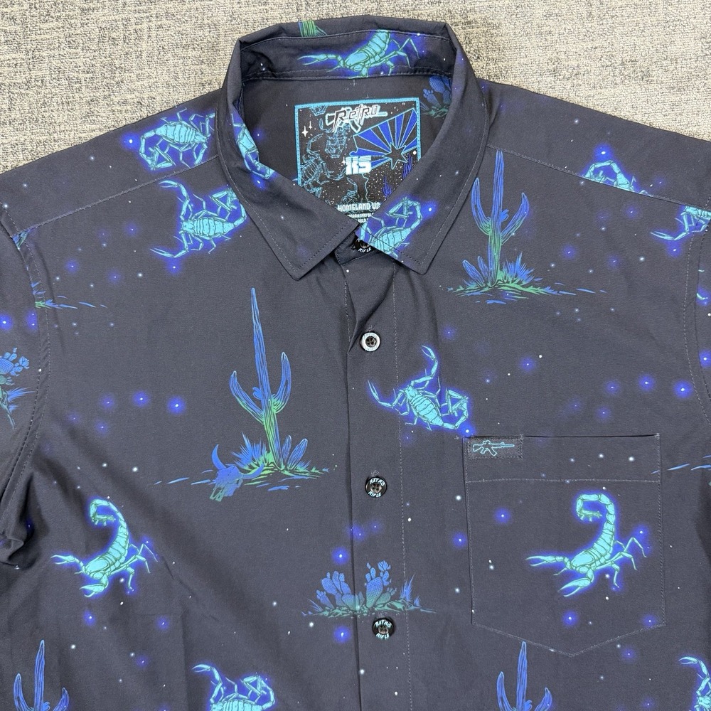 Retro Rifle Shirt Men's XS Blue AK's Homeland U2‎ Retro Desert Scorpian Button